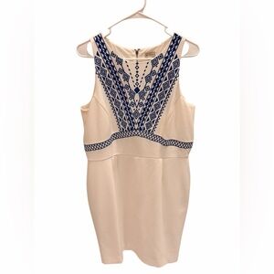 Daniel Cremieux Lita Elegant Cream and Blue Patterned Dress Sleeveless Size 14